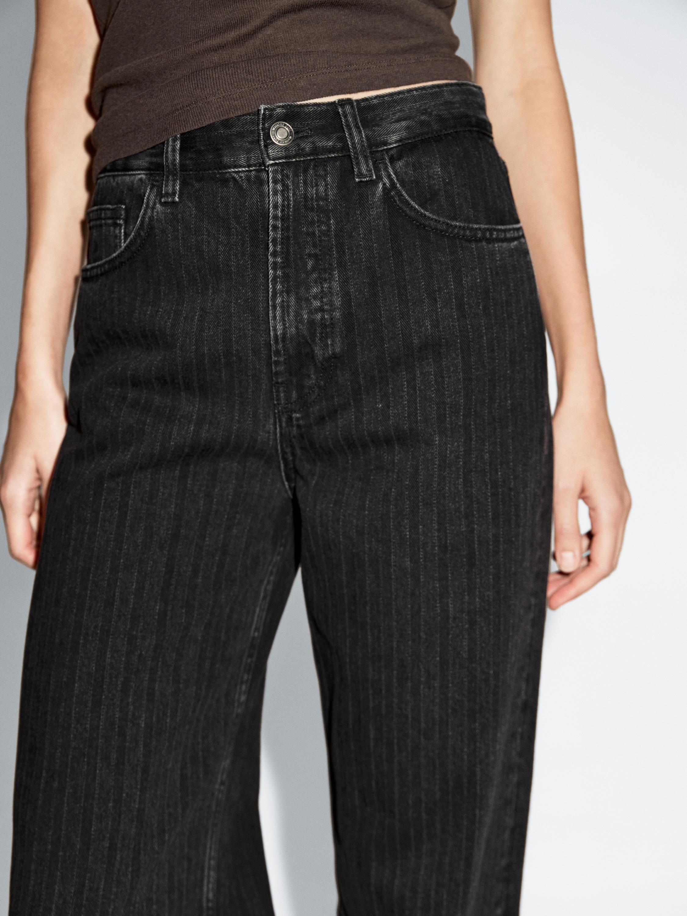 Jean straight taille haute à rayures