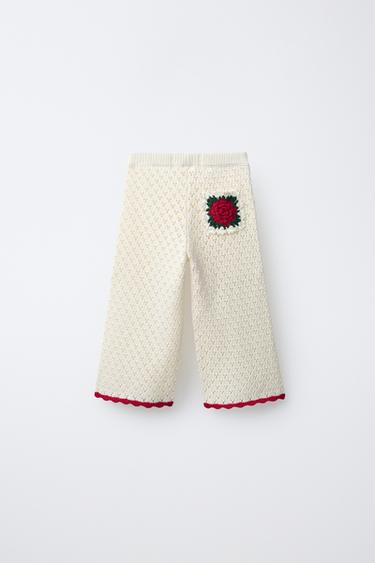 KNIT CULOTTES WITH CROCHET FLOWER - Ecru by Zara - Image 1