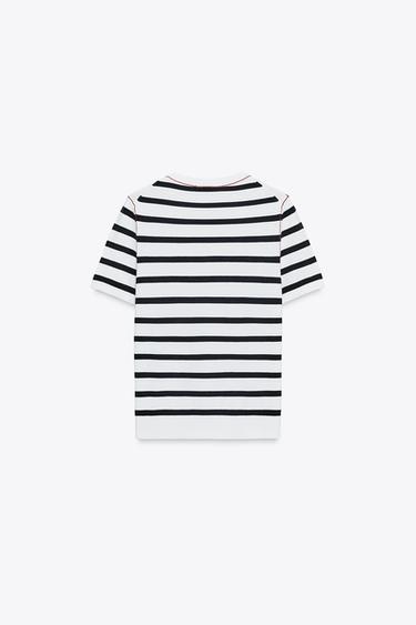 SHORT SLEEVE KNIT TOP WITH PIPED TRIMS - striped by Zara - Image 6