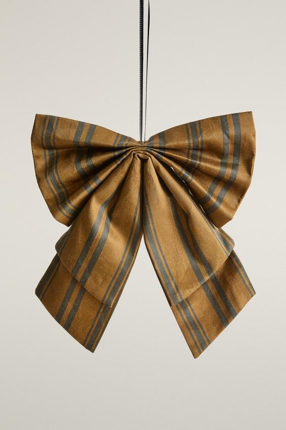STRIPED BOW CHRISTMAS ORNAMENT - Beige by Zara - Image 0