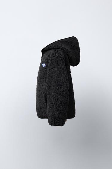 BLOUSON À CAPUCHE EFFET MOUTON - Anthracite foncé de Zara