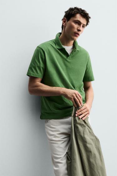 WASHED REGULAR FIT POLO SHIRT - Green by Zara - Image 4