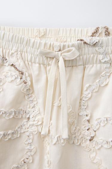 STRAIGHT FIT TROUSERS WITH EMBROIDERED FLOWERS - Oyster-white by Zara - Image 2