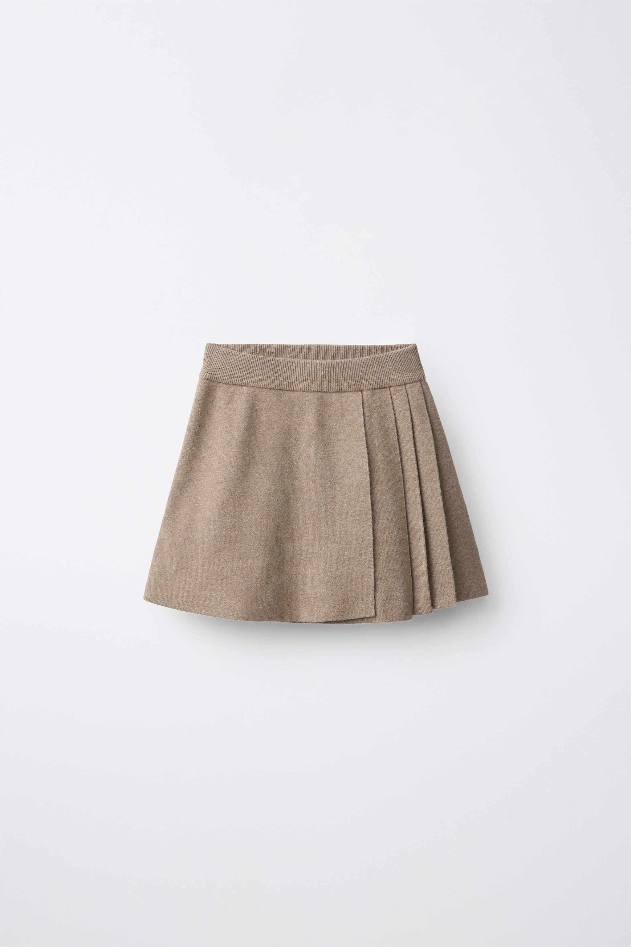 PLEATED KNIT SKIRT — taupe brown