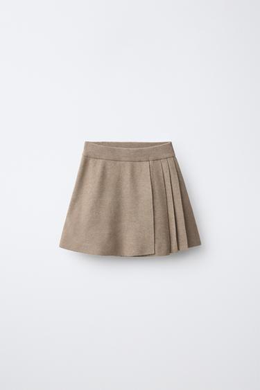Zara PLEATED KNIT SKIRT - taupe brown
