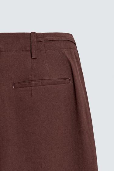 SHORT WIDE FIT EN LIN MÉLANGÉ - Bordeaux de Zara - Image 8