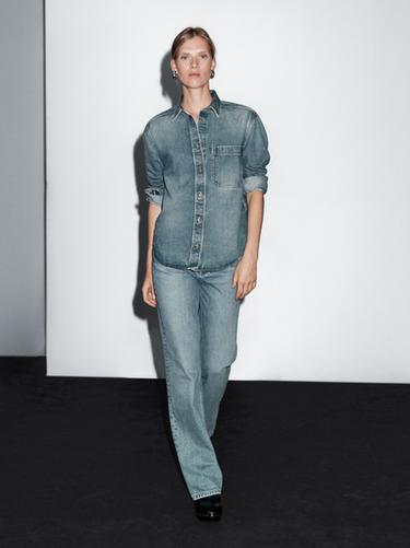Zara Loose-fitting denim shirt with pockets - Aquamarine - Image 0