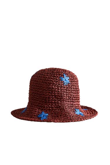 KIDS' FLORAL PAPER BEACH HAT - Burgundy by Zara
