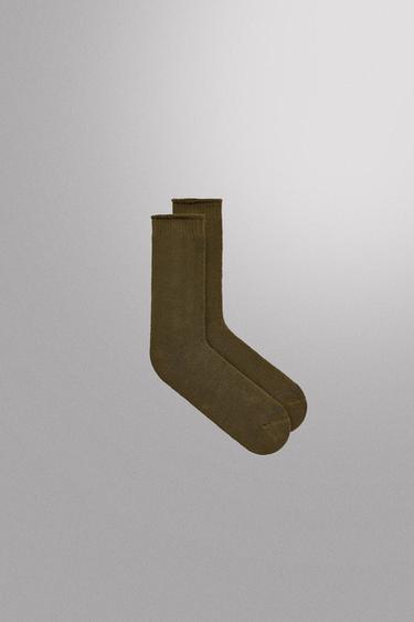 COTTON BLEND TERRY SOCKS - Mid-green by Zara