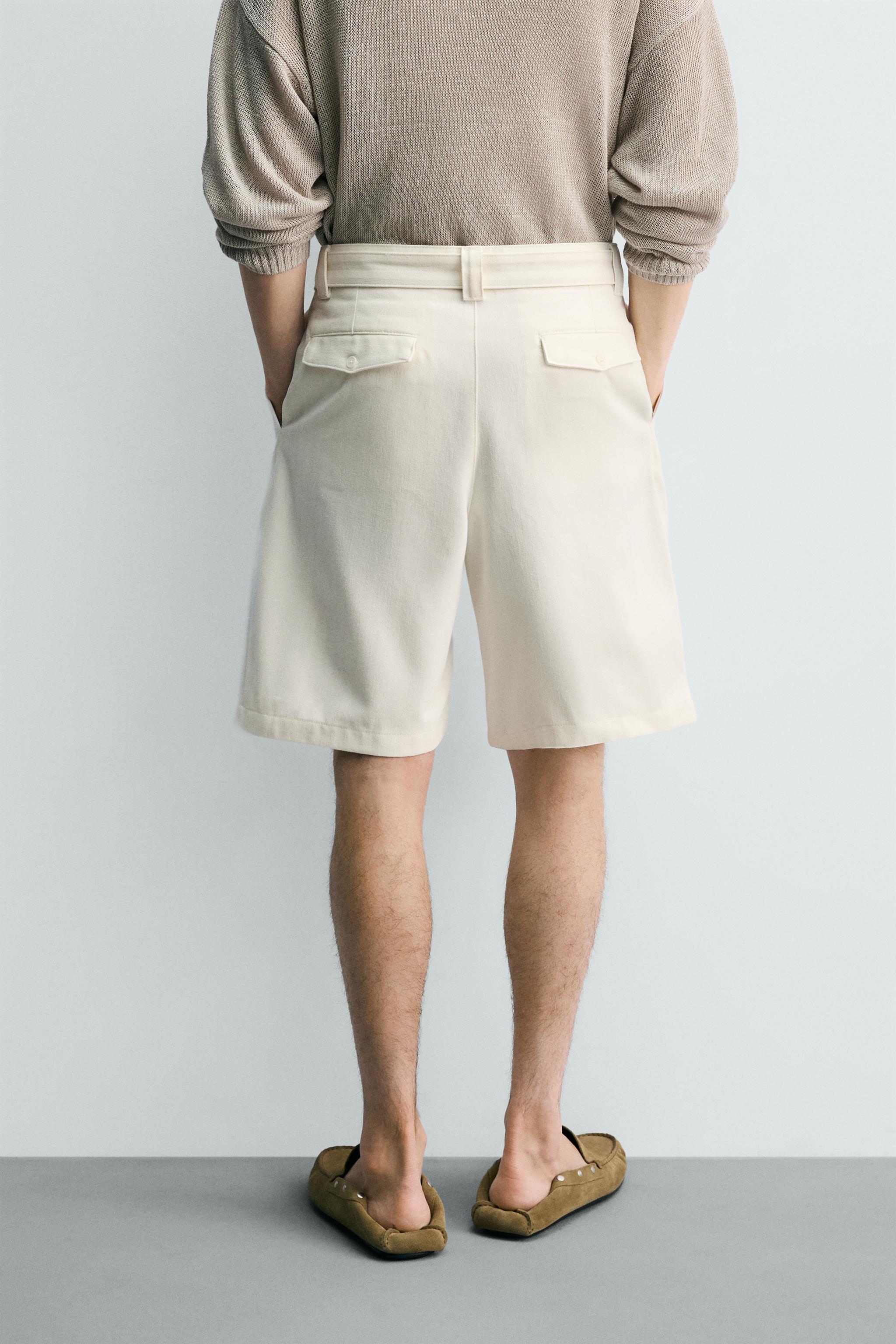 RELAXED FIT PLEATED BELTED SHORTS