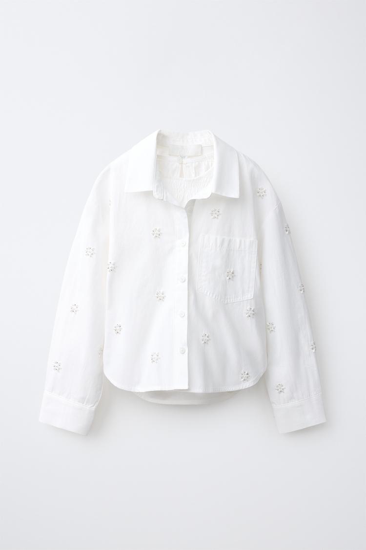 Pack de camisa a rayas y top fruncido con apliques de cuentas 2