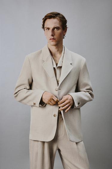 СВОБОДЕН БЛЕЙЗЪР ОТ КОСТЮМЕН ПЛАТ С ПАМУК И ЛЕН - Пясък от Zara