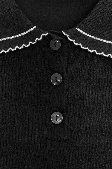 TOP POLO POINT SURPIQÛRES CONTRASTE - Noir de Zara - Image 6