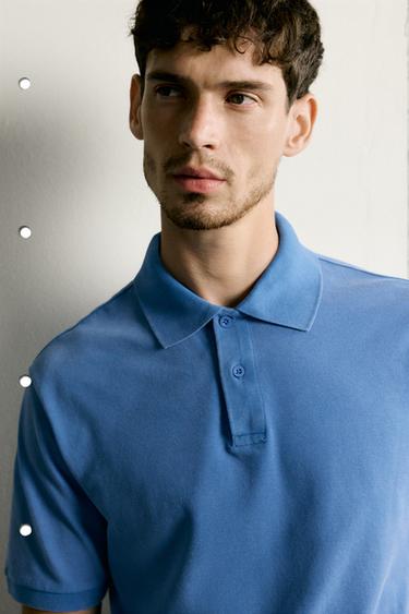 POLO PIQUÉ LAVADO REGULAR FIT - Azul lavado de Zara