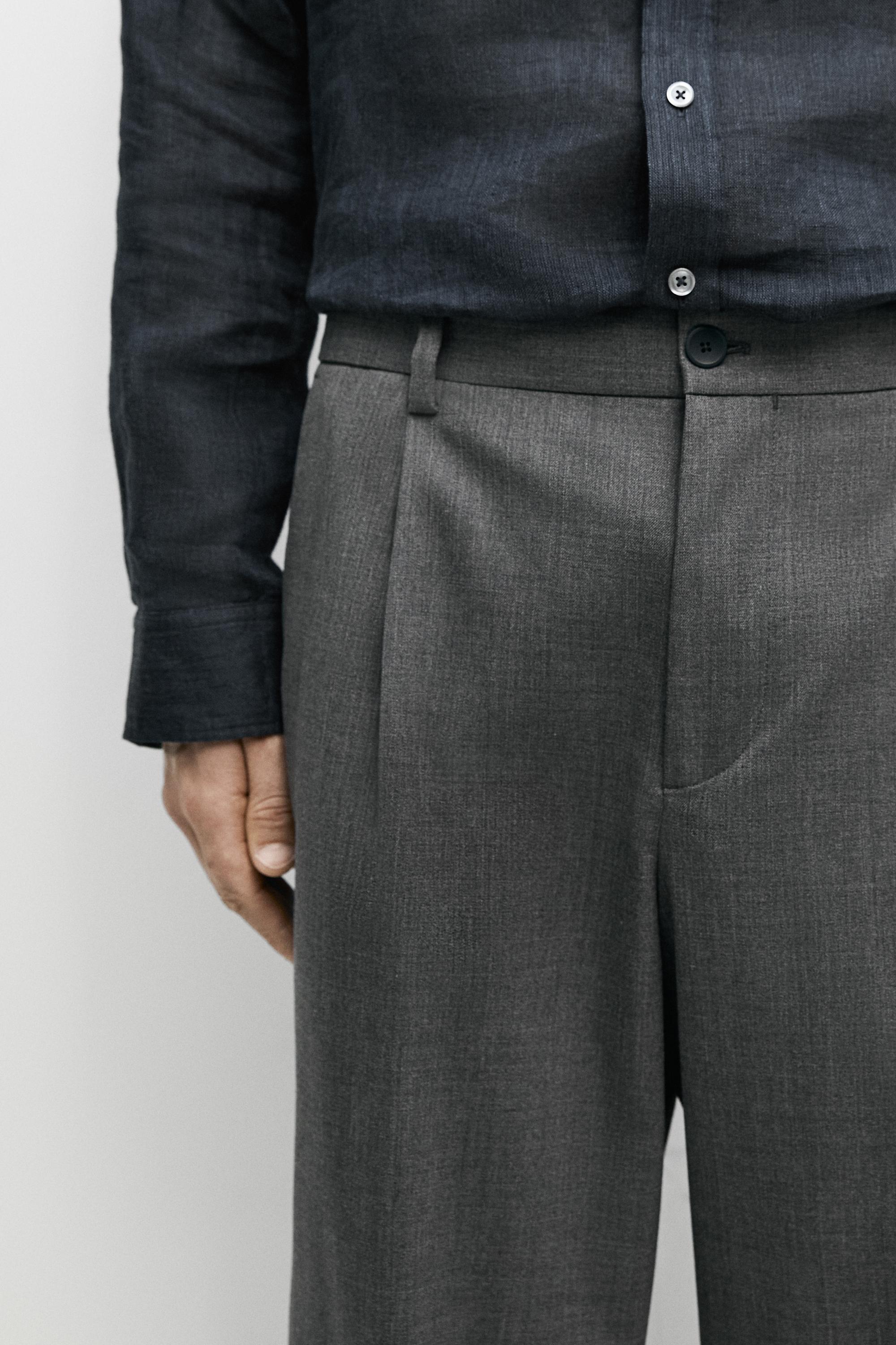 Pantalon à pinces en mélange de laine froide