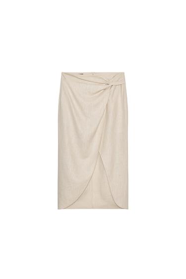 SAIA MIDI DE LINHO COM NÓ - Areia da Zara