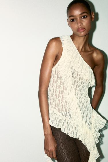 TOP ASIMÉTRICO ENCAIXE - Branco de Zara
