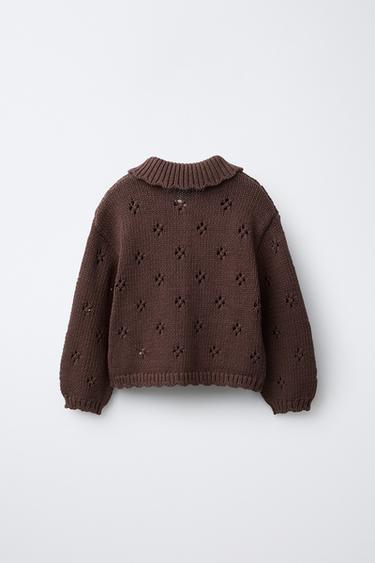 EMBROIDERED KNIT CARDIGAN - Chocolate by Zara - Image 1