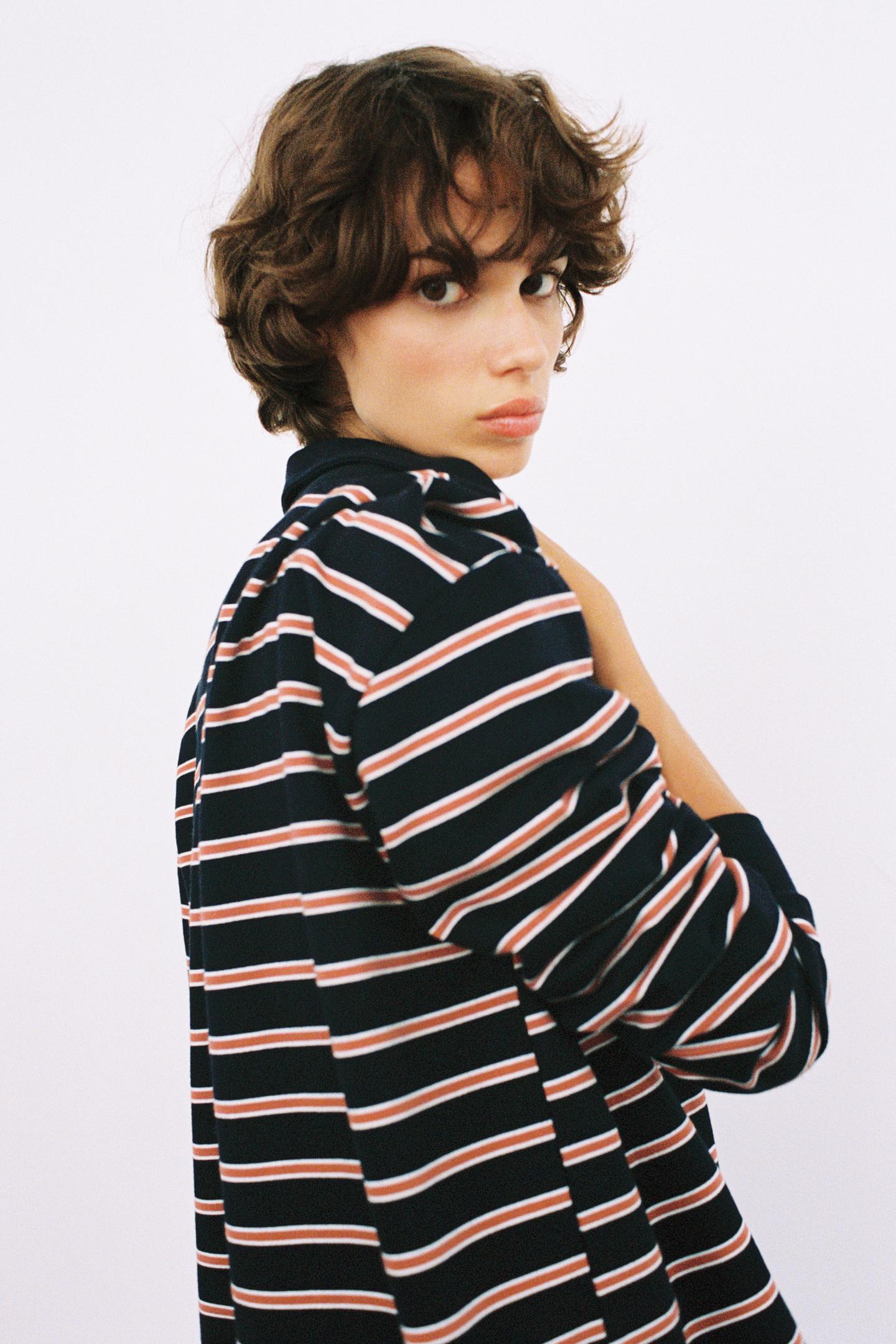 Женское поло Zara Striped Polo, цвет: Коричневый синий — фото 5