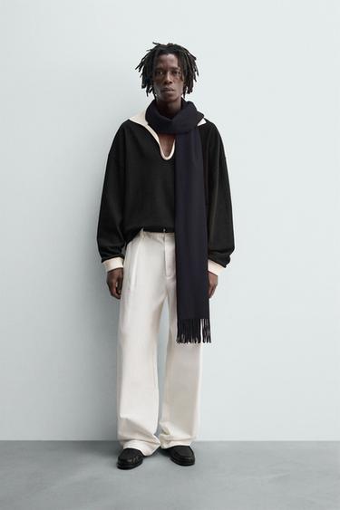 Zara 棉麻 POLO 衫運動衫 - 黑色