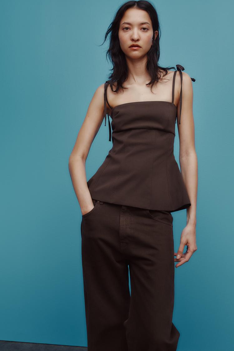 STRETCH TOP WITH BOWS Brown ZARA Singapore