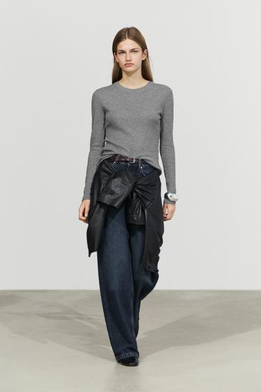Cotton blend knit T-shirt — Light gray 1