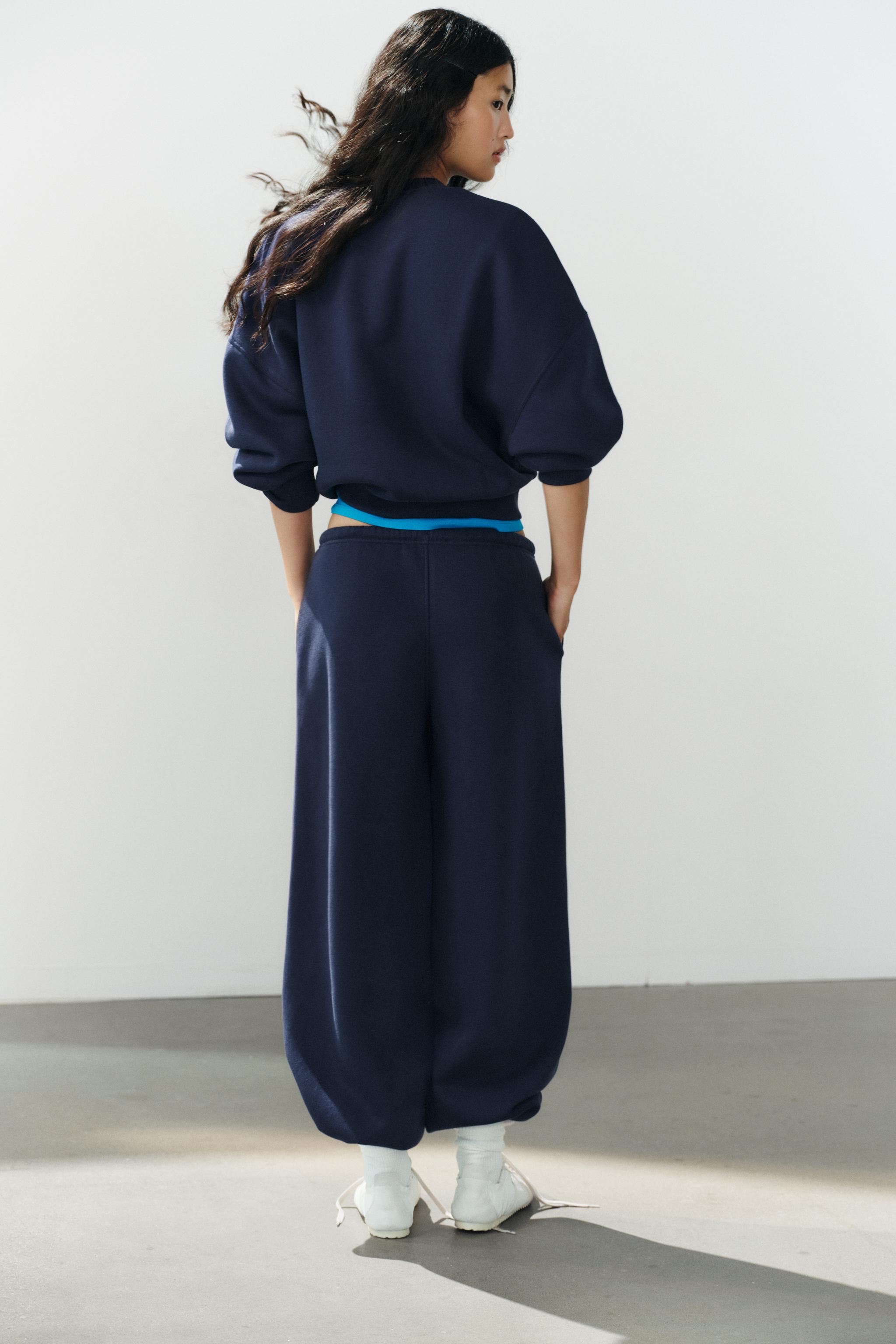 BASIC STRAIGHT-LEG SWEATPANTS WITH ADJUSTABLE HEM — Navy blue