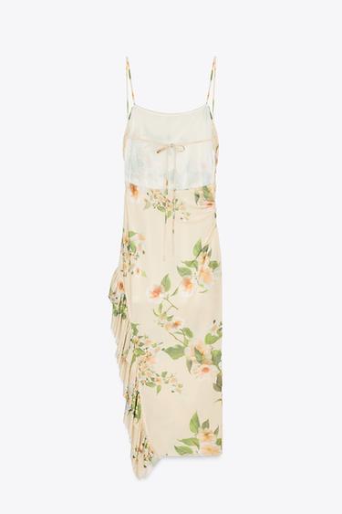 ROBE IMPRIMÉE FLEURS À VOLANTS - Sable de Zara - Image 5