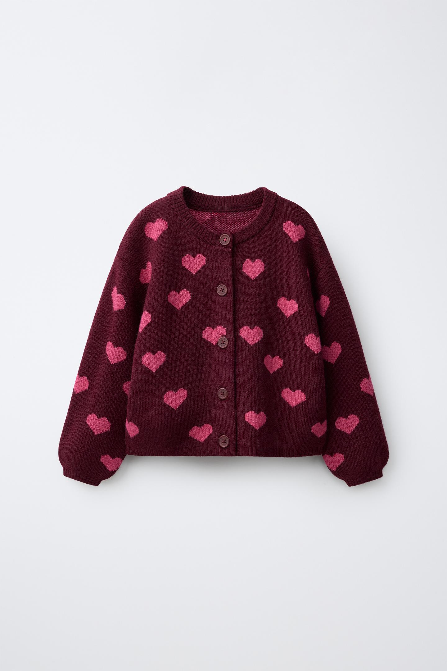 Детский кардиган Zara Heart Print, цвет: Бордовый