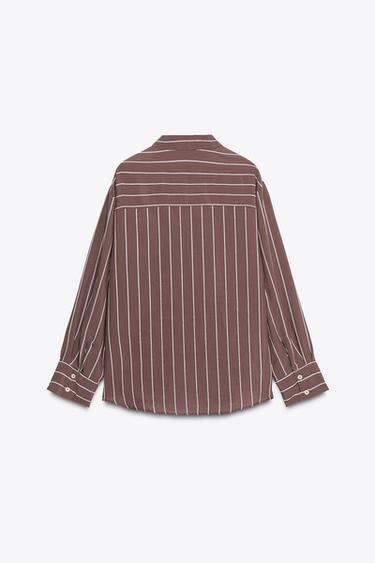 STRIPED SHIRT WITH POCKET - Brown / Ecru by Zara - Image 5