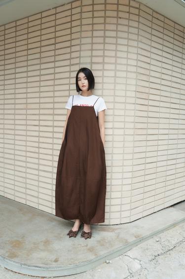 뒷면 트임 나일론 원피스 - Zara 브라운