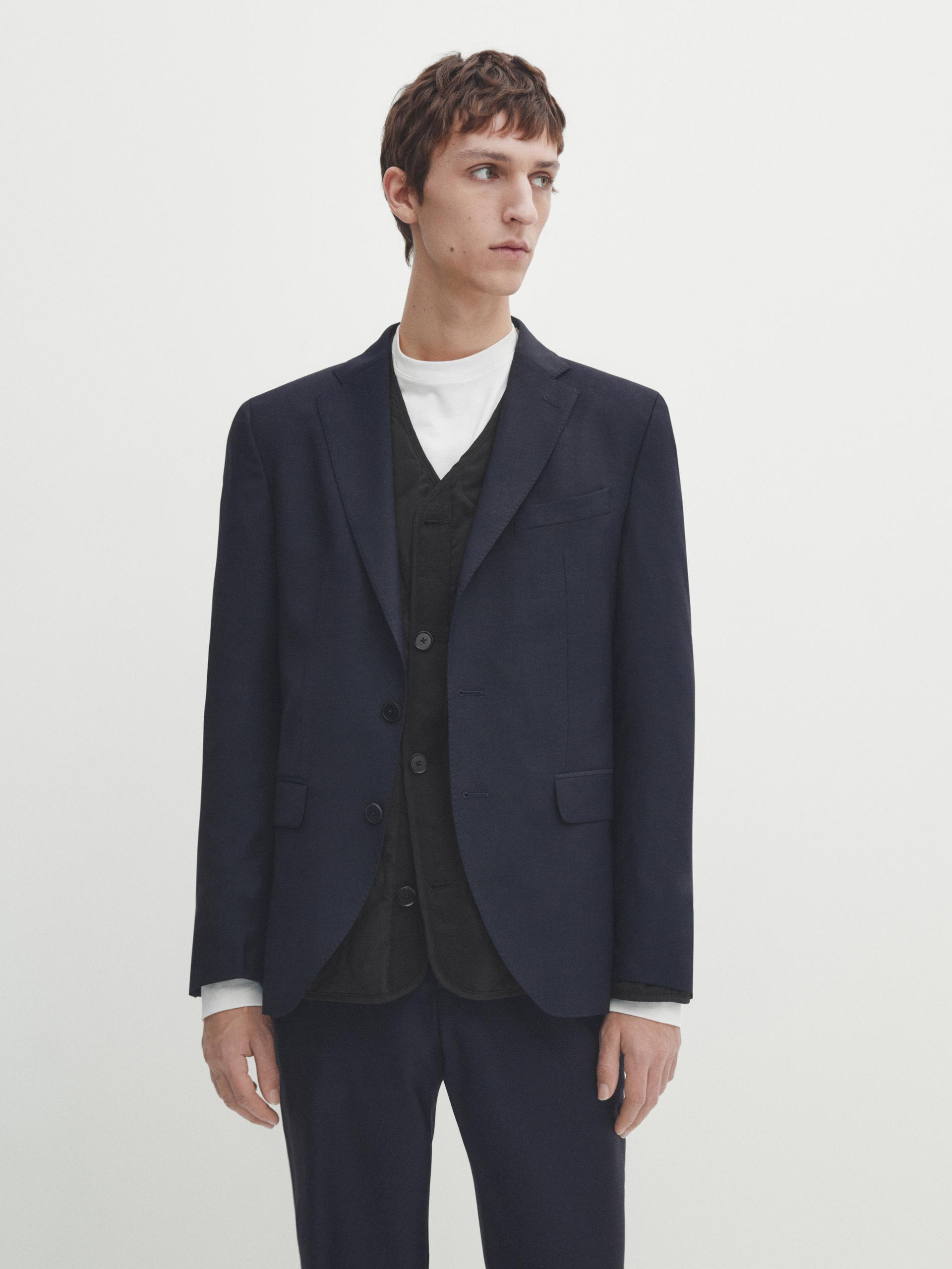 TEXTURED SUIT BLAZER - Navy blue