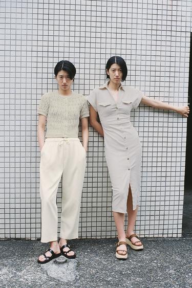 ZW COLLECTION WIDE LEG JOGGING TROUSERS - Ecru by Zara