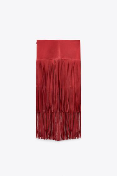 SAIA COM FRANJAS DE COURO DE SUEDE LIMITED EDITION - Vermelho da Zara