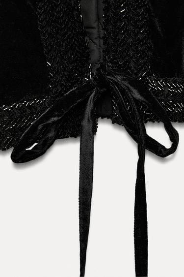 KIMONO EN VELOURS BRODÉ AVEC VERROTERIES FANTAISIE HÉRONS - Noir de Zara - Image 6