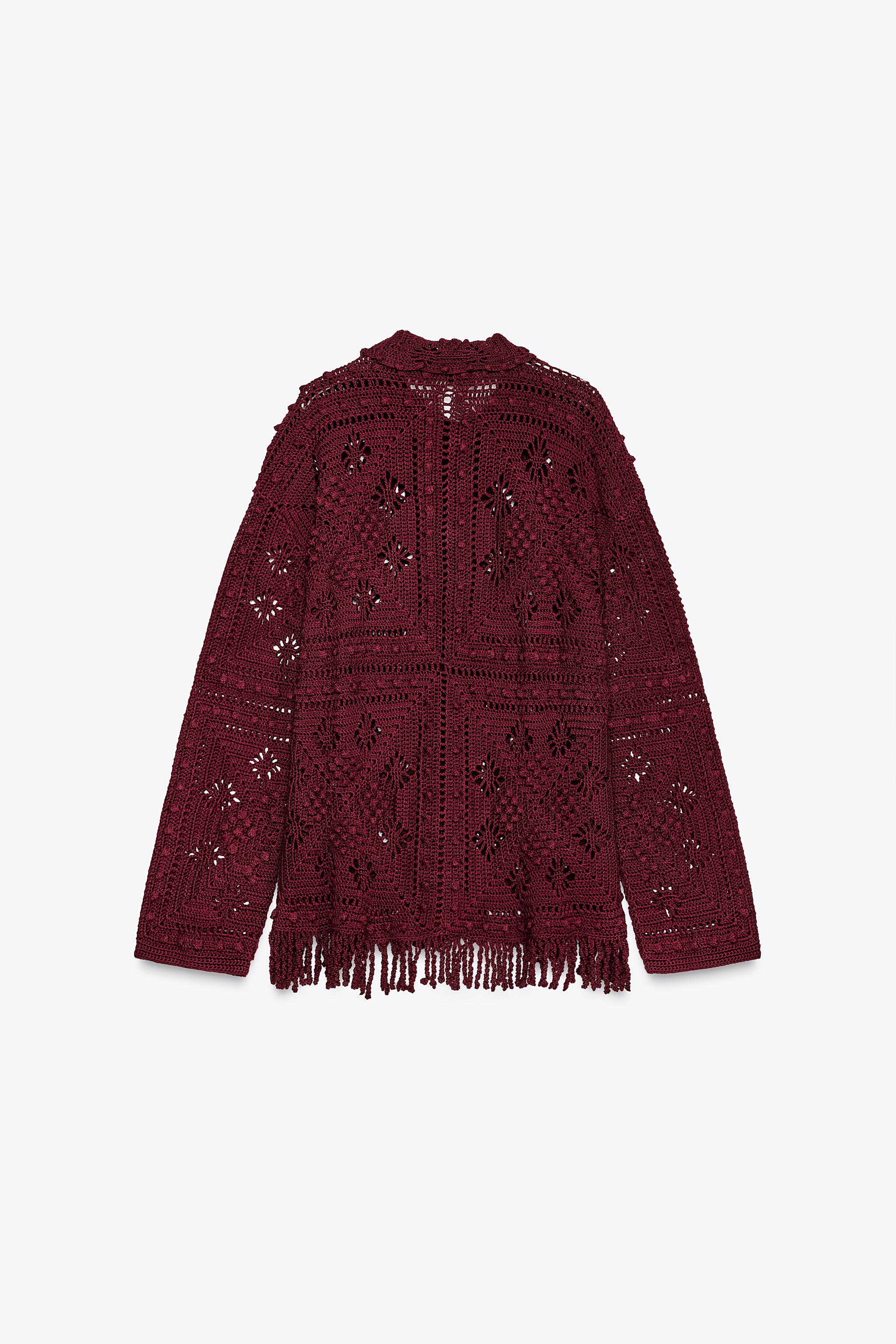 ZARA クロシェ ニット カーディガン 9325/002 クロシェ ニット カーディガン - バーガンディ | ZARA Japan / 日本