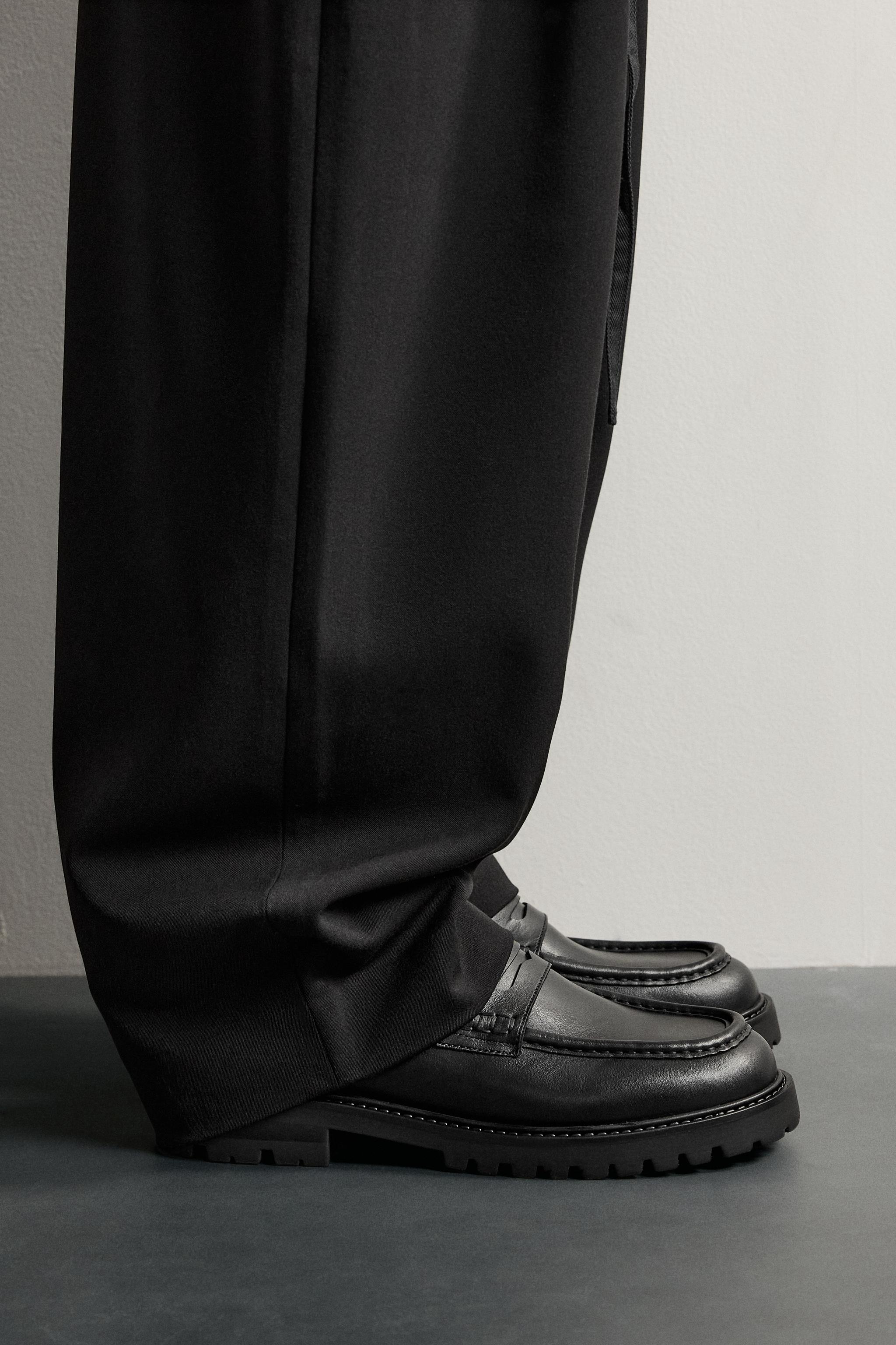 LEATHER TRACK PENNY LOAFERS - Black | ZARA United States