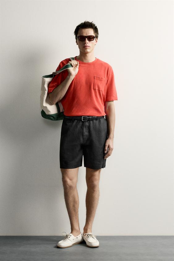 BERMUDA REGULAR FIT 100% LINO - Negro de Zara - Imagen 0
