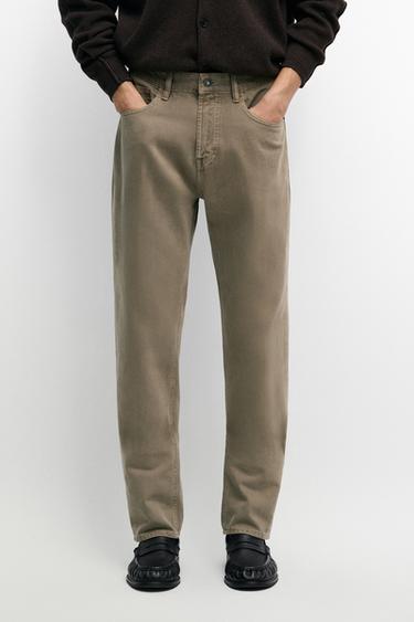 Tapered-fit denim-effect pants — taupe brown 2