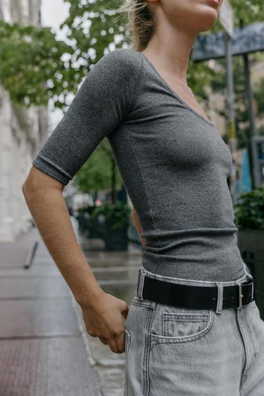 T-SHIRT CÔTELÉ RAGLAN - Marengo chiné de Zara - Image 2