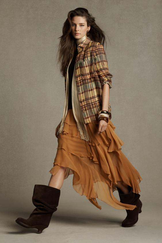 CHEMISE ?? CARREAUX EN RAMIE ZW COLLECTION - Jaune | ZARA France