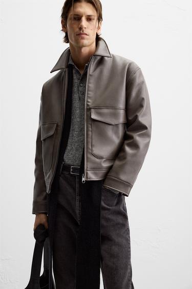 VESTE À POCHES EN MATIÈRE SYNTHÉTIQUE - Gris de Zara - Image 4