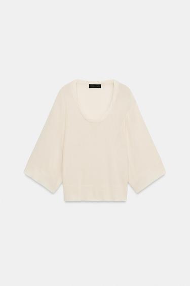 Zara GATHERED ROUND NECK KNIT TOP - Ecru