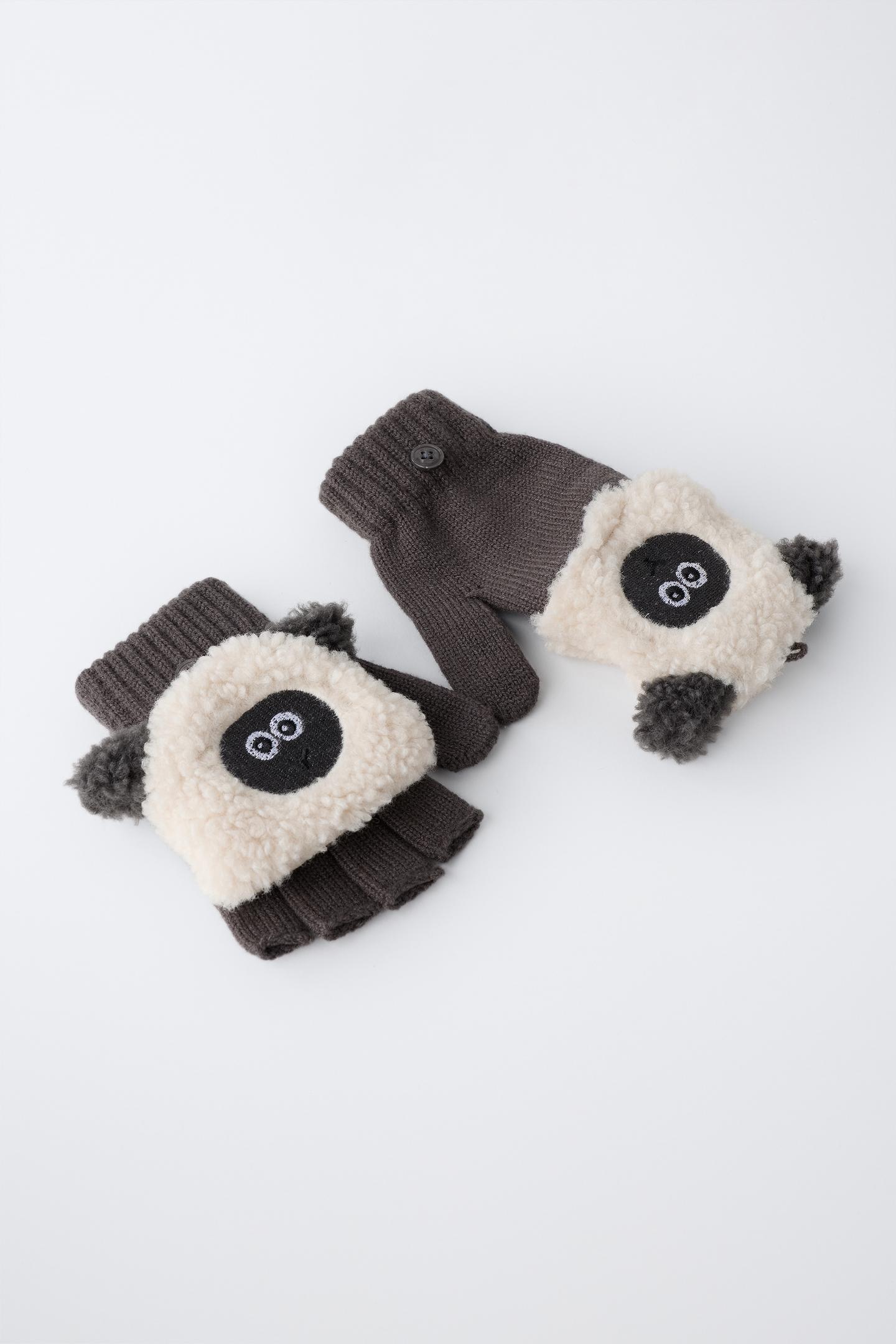 Детские перчатки Zara Lamb Embroidery Convertible Mittens, цвет: Антрацитовый серый — фото 3