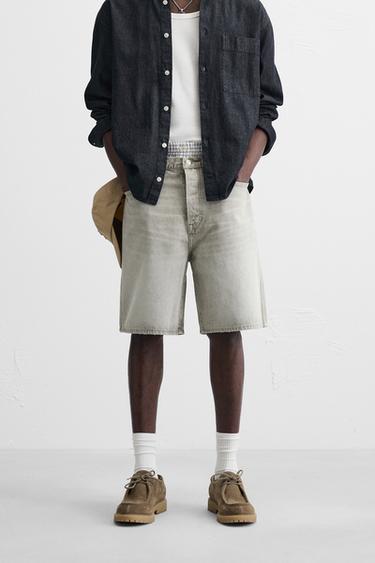 STRAIGHT-LEG DENIM BERMUDA SHORTS - Grey by Zara