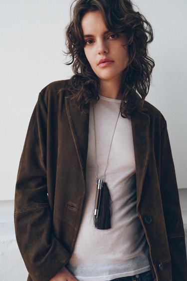 Zara 100% SUEDE LEATHER BLAZER ZW COLLECTION LIMITED EDITION - Brown