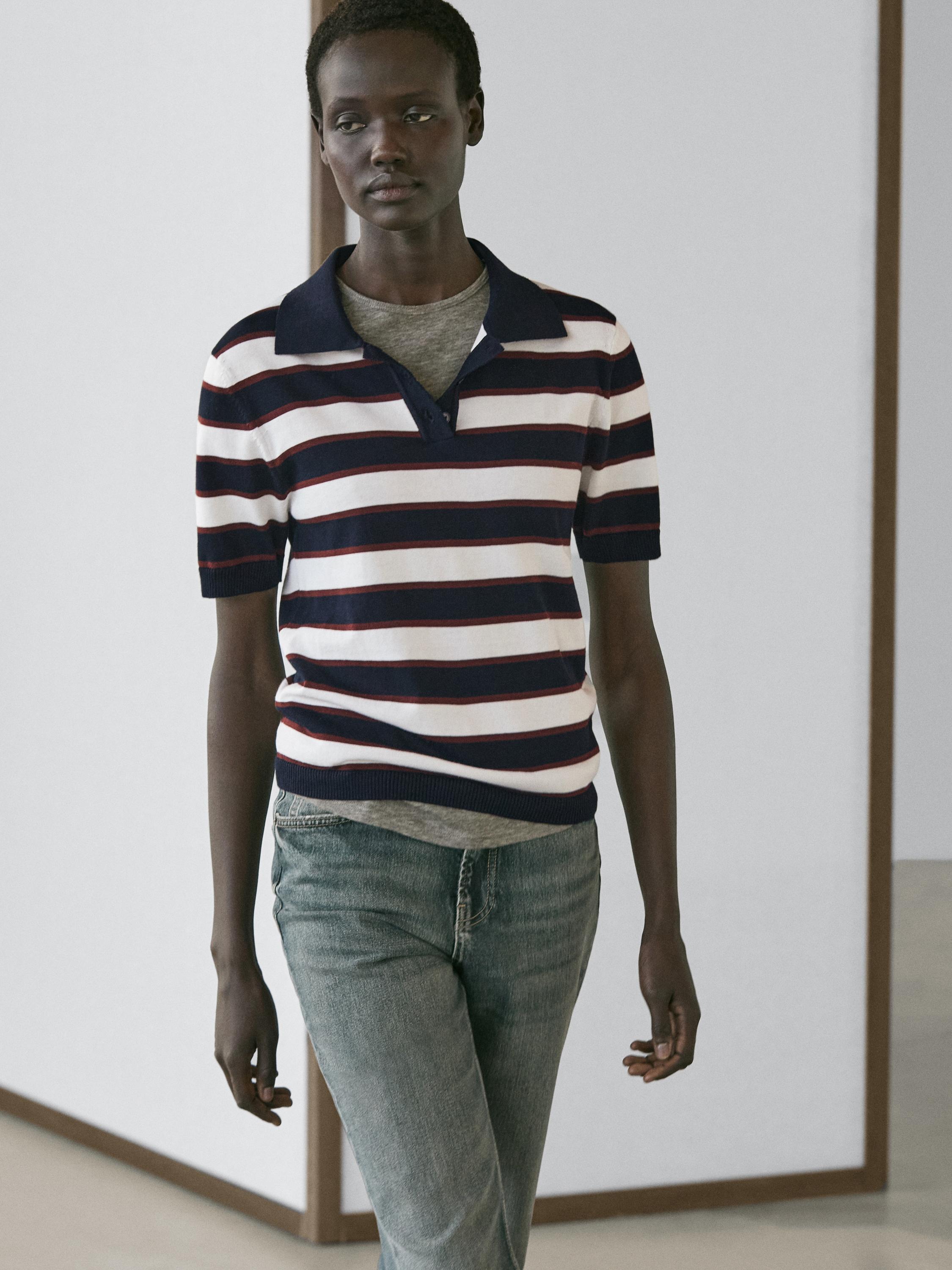 Striped knit polo sweater