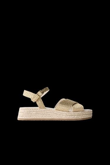 Zara WOVEN JUTE SANDALS - Gold - Image 0