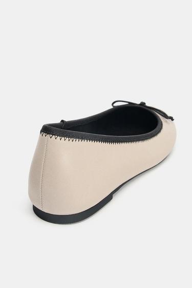 CONTRAST LEATHER BALLET FLATS - Ecru White by Zara - Image 5