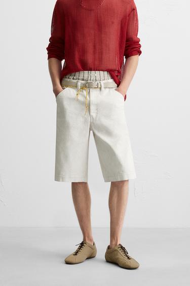 BERMUDA EN DENIM COUPE BAGGY EFFET CIRÉ - Blanc de Zara - Image 1